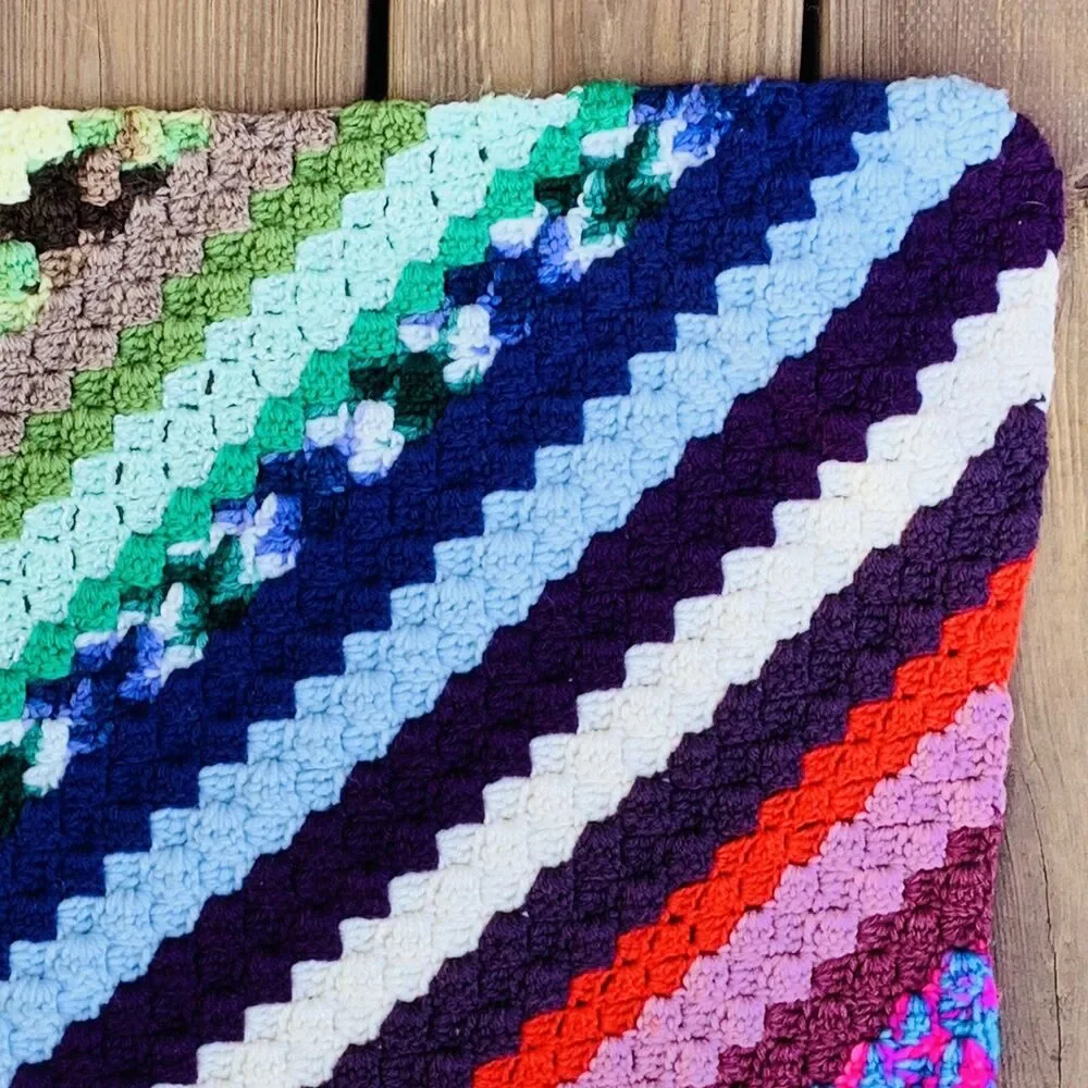 Vintage Crocheted Afghan Granny Lap Blanket Multi Colorful 30”x40”. EUC